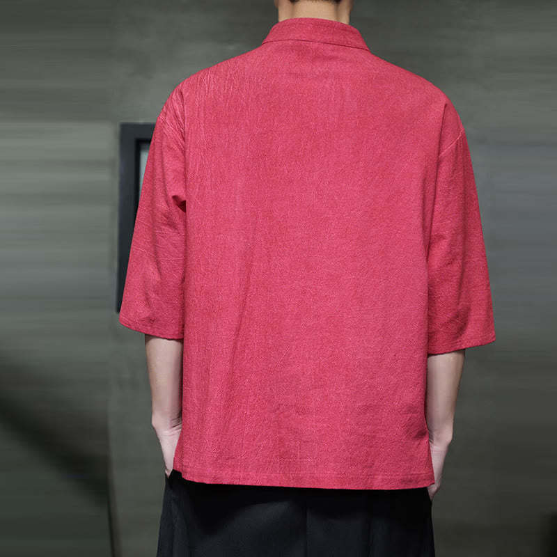 Men's Chinese Frog-Button Tang Suit Half Sleeve Cotton Linen Shirt