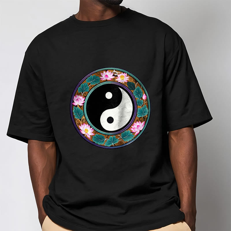 Yin Yang Lotus Leaves Cotton Tee T-shirt