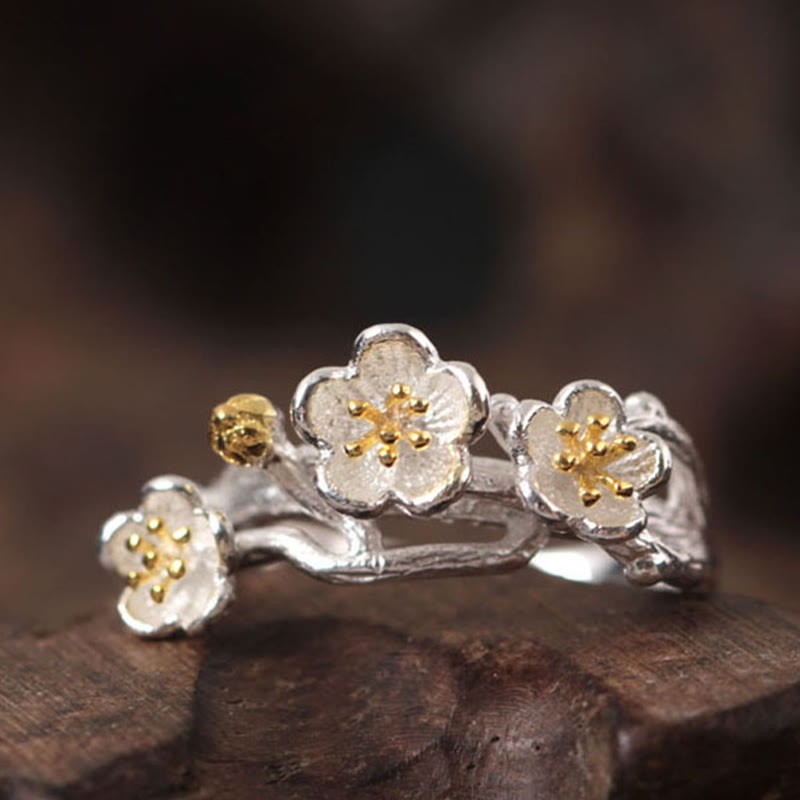 925 Sterling Silver Plum Bossom Calm Ring