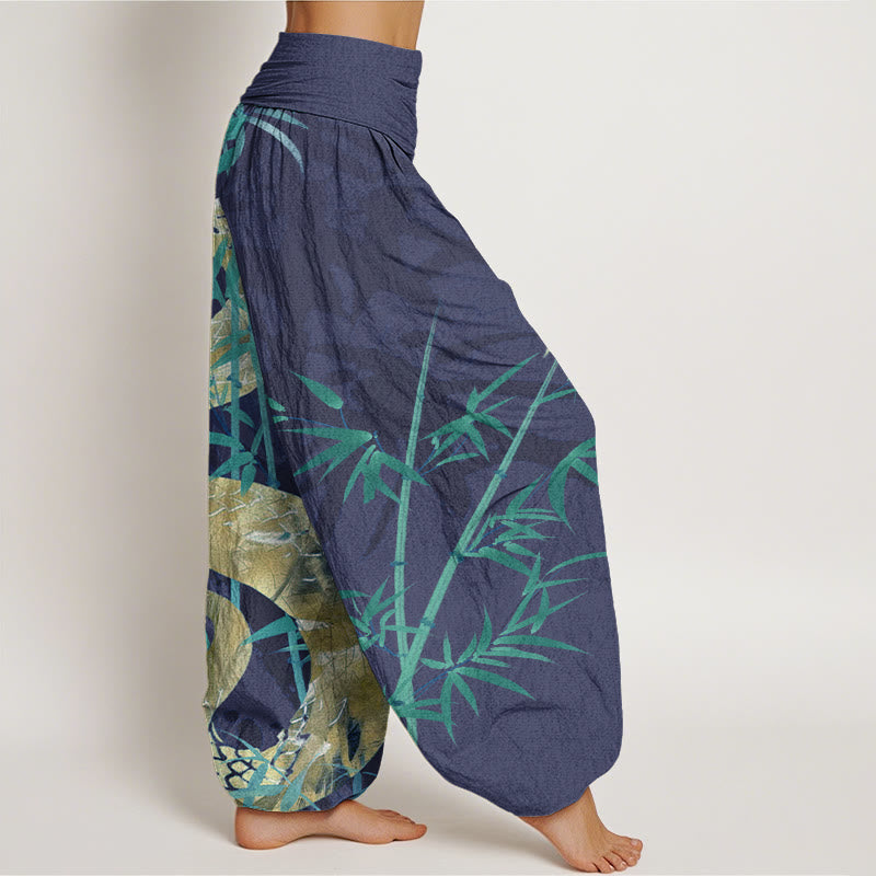 Snake Surrounding Bamboo Pattern Women's Elastic Waist Harem Pants