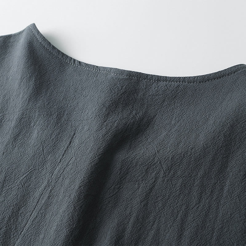 Men's T-Shirt Solid Color Top Short Sleeve Three-button V Collar Soft Cotton Shirt