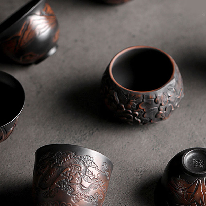 Lotus Leaf Flower Landscape Dragon Bamboo Ceramic Teacup Kung Fu Tea Cup Bowl