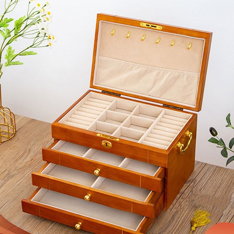 Retro Solid Wood Jewelry Box Four-Layer Wooden Jewelry Storage Box