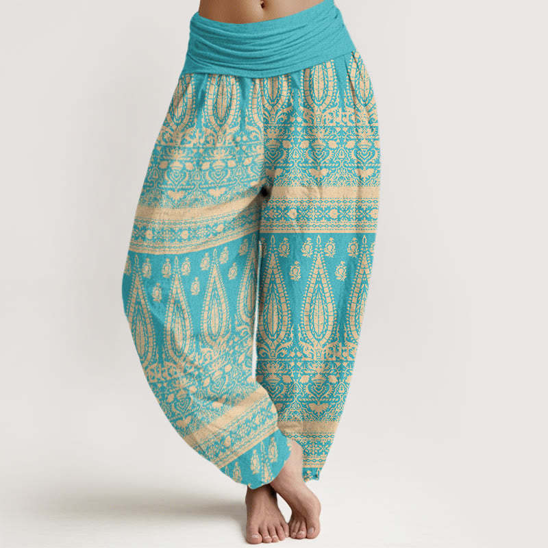 Casual Feather Stripes Design Women's Elastic Waist Harem Pants