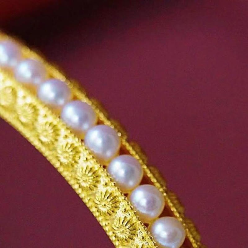 Copper Pearl Healing Cuff Half Bracelet Bangle