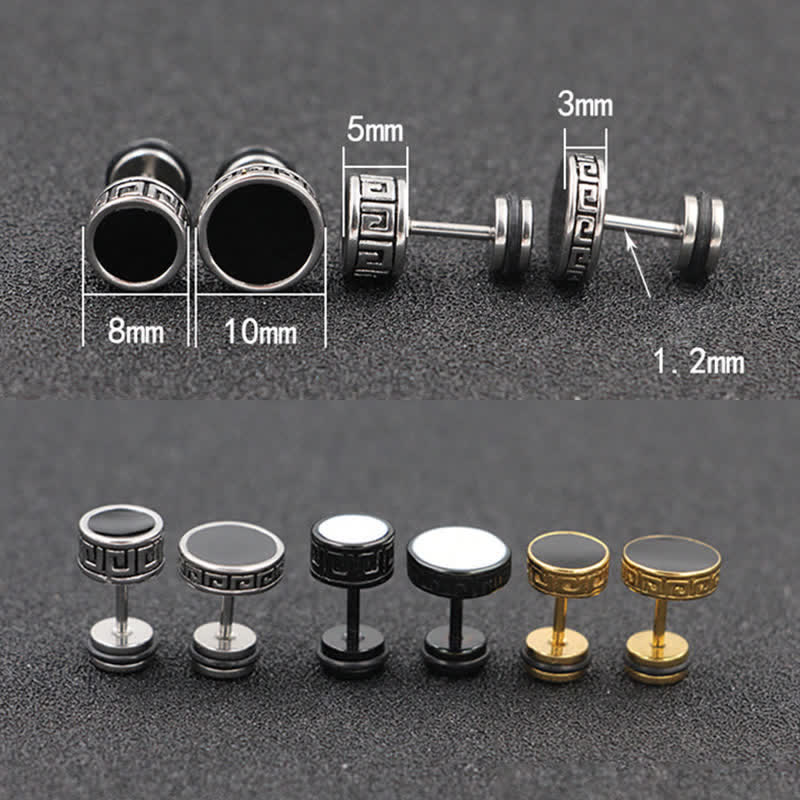Cool Men Titanium Steel Balance Round Stud Earrings