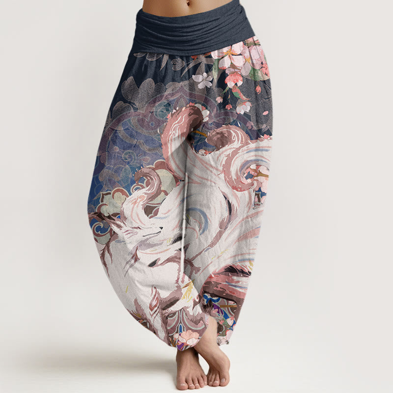 Fox Cherry Blossoms Women's Elastic Waist Harem Pants