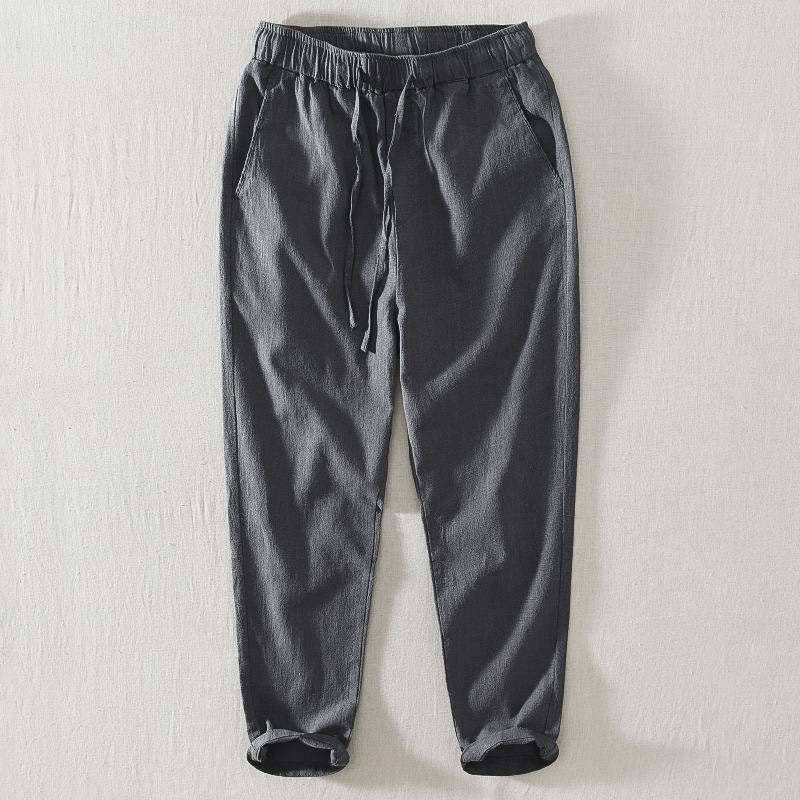 Summer Casual Drawstring Ramie Linen Men's Pants With Pockets