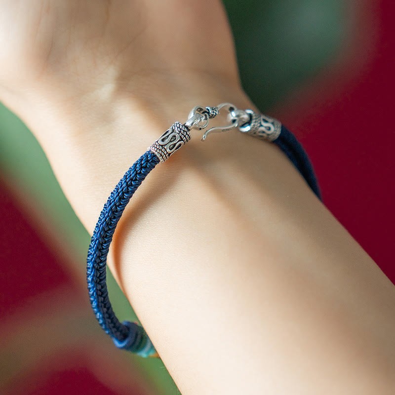 Handmade 925 Sterling Silver Tibetan Om Mani Padme Hum Purity Braided Bracelet