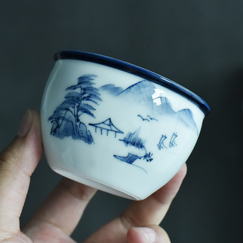 Koi Fish Lotus Flower Leaf Mountains Tree Ceramic Teacup Kung Fu Tea Cup 130ml