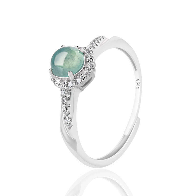 925 Sterling Silver Round Jade Luck Prosperity Adjustable Ring