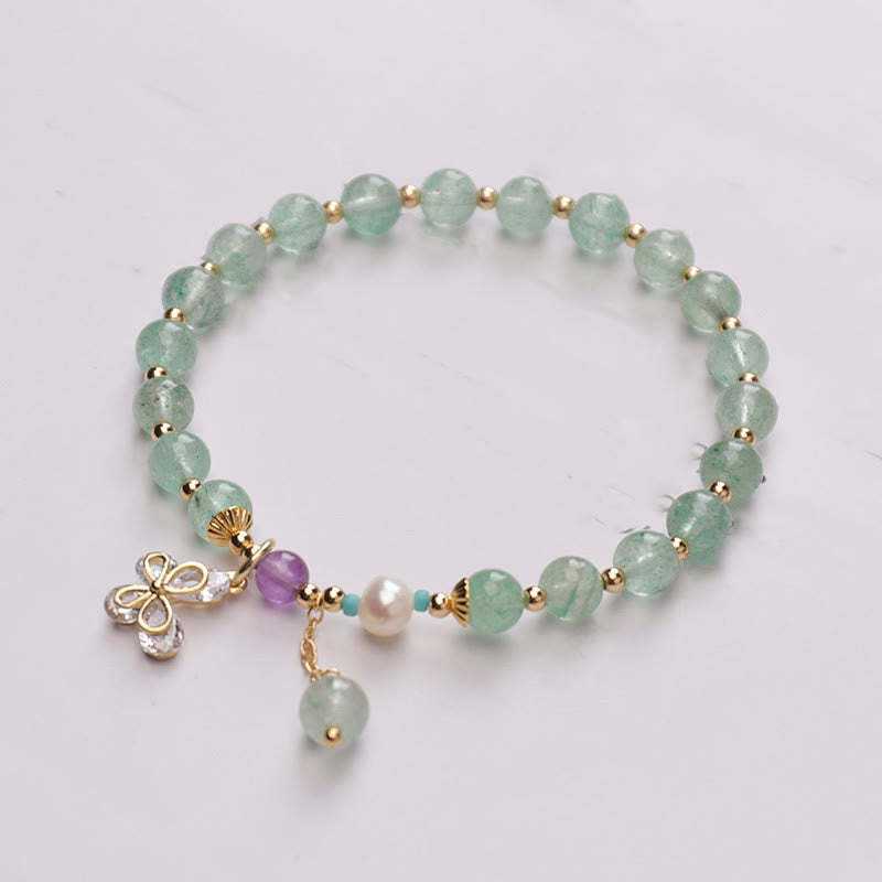 Natural Strawberry Quartz Green Strawberry Quartz Butterfly Charm Love Bracelet