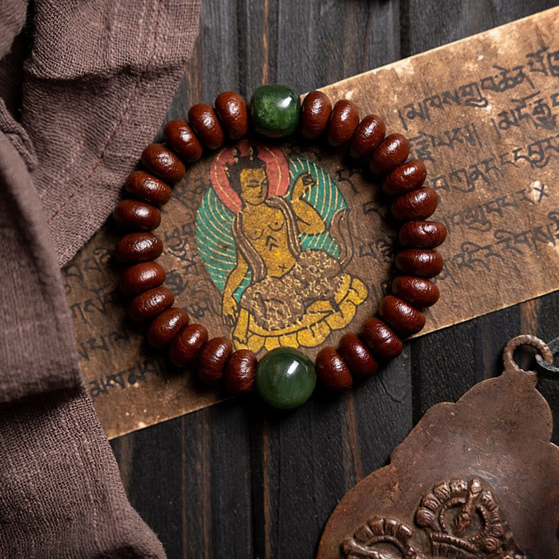 Tibet Natural Purple Bodhi Seed Hetian Cyan Jade Bead Wisdom Bracelet