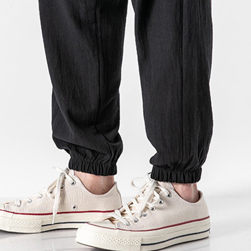 Solid Color Drawstring Cotton Men's Pants With Pockets