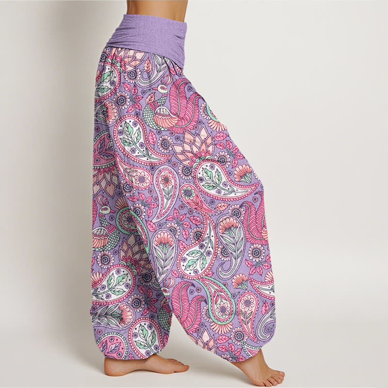 Cashew Flower Peacock Sunflower Design Women's Elastic Waist Harem Pants