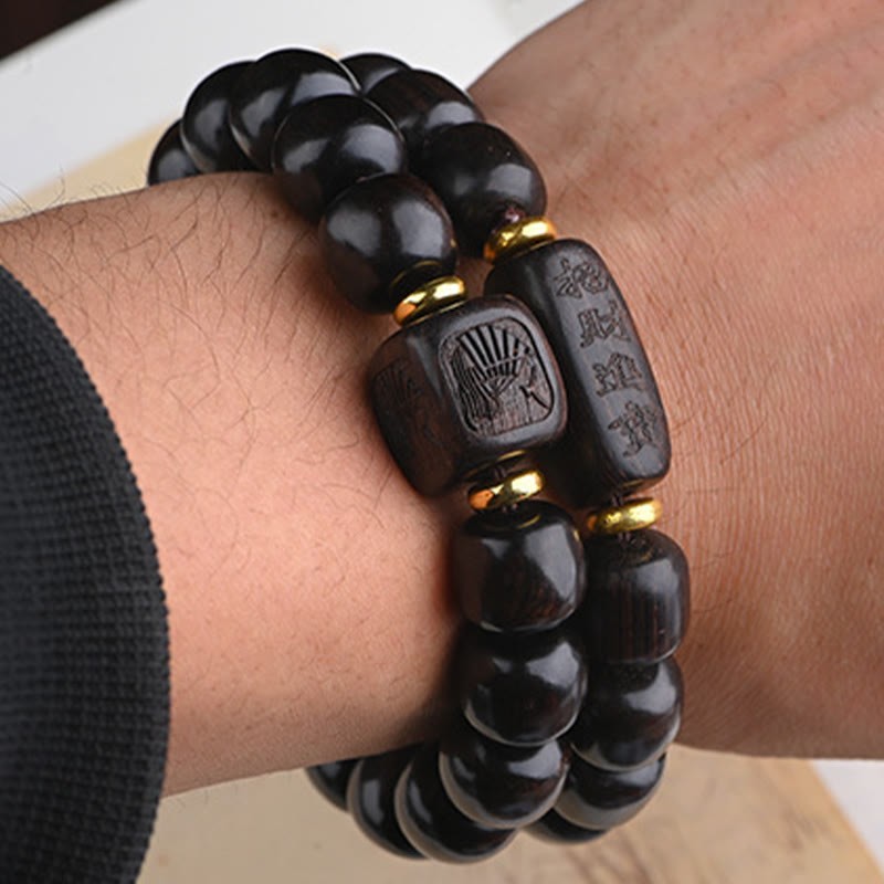 Tibetan Ebony Wood Barrel Beads Lucky And Treasure Balance Bracelet