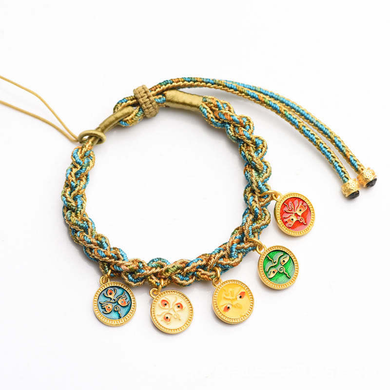 Tibetan Five God Of Wealth Luck Handcrafted Braid String Bracelet