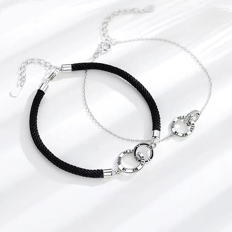 KEEP ME IN YOUR HEART Design Interlocking Circles Healing Couple Chain Bracelet