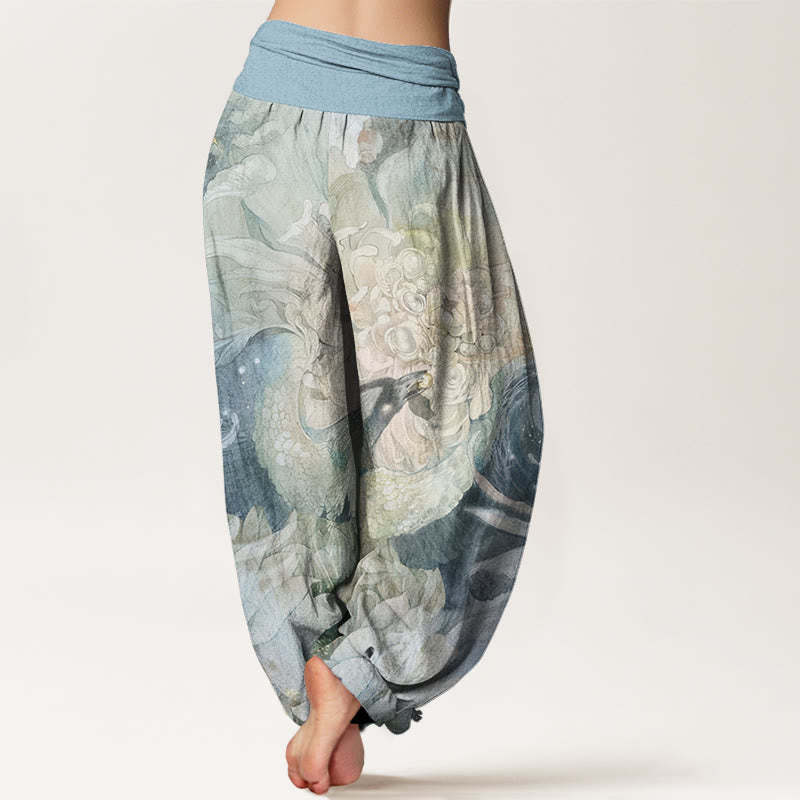 Phoenix Lotus Pattern Women's Elastic Waist Harem Pants