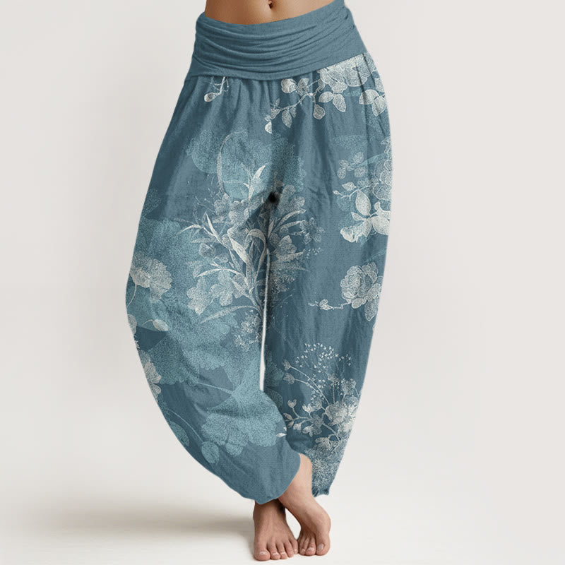 Flowers Lush Leaves Pattern Women's Elastic Waist Harem Pants
