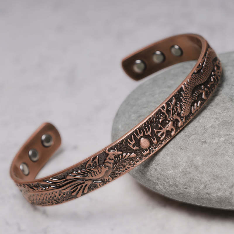 Dragon Phoenix Magnetic Solid Copper Cuff Bracelet Bangle