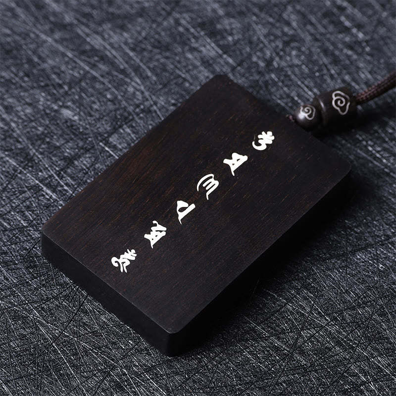 999 Sterling Silver Small Leaf Red Sandalwood Ebony Wood Om Mani Padme Hum Inlaid Protection Necklace Pendant