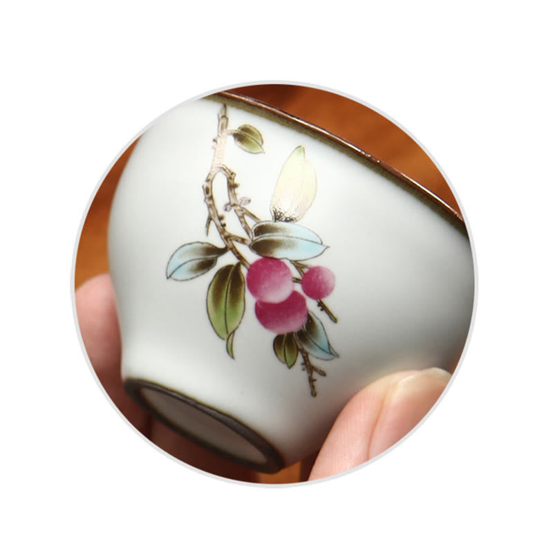 Loquat Lychee Snow Scenery Landscape Grape Apple Ceramic Teacup Kung Fu Tea Cup