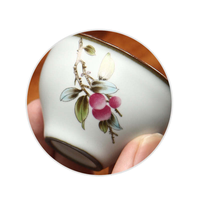Loquat Lychee Snow Scenery Landscape Grape Apple Ceramic Teacup Kung Fu Tea Cup