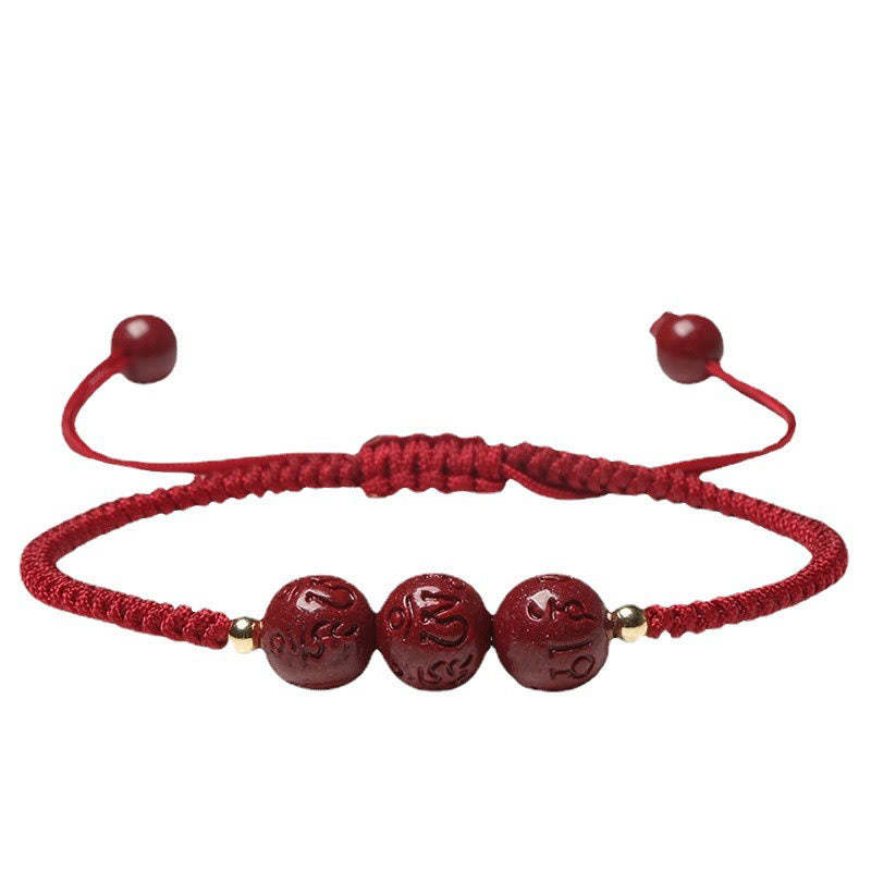 Handmade Cinnabar Om Mani Padme Hum Engraved Beads Blessing Braided Bracelet