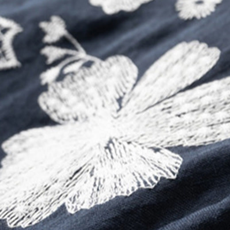 Casual Embroidered Petals Women's Crew Neck Design Half Sleeve Cotton T-Shirt