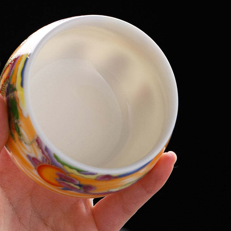 Dragon Phoenix Auspicious Clouds Sun Ocean Waves Ceramic Teacup Kung Fu Tea Cup
