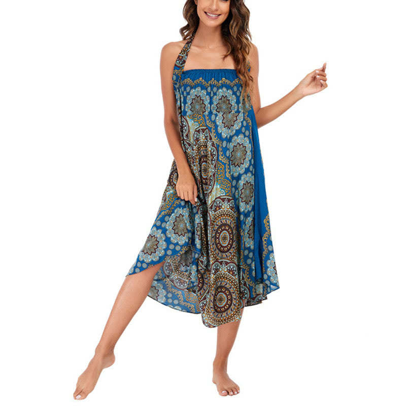 Two Style Wear Bohemian Mandala Flower Lace-up Skirt Dress