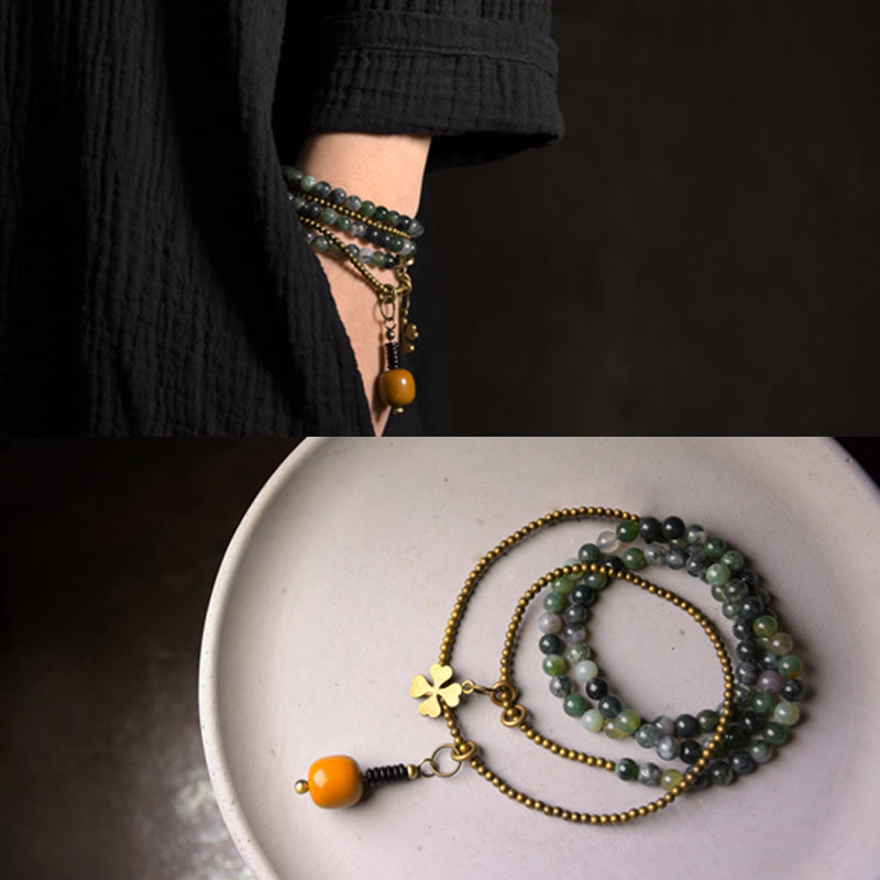 Moss Agate Copper Lucky Multilayer Bracelet