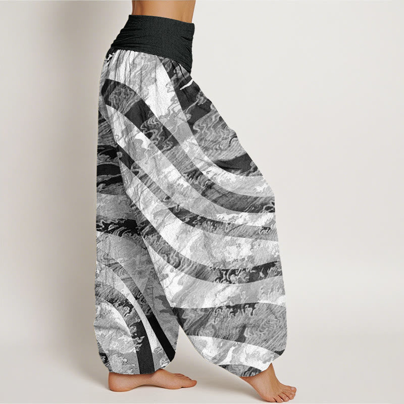 Zebra Stripes Wave Design Women's Elastic Waist Harem Pants