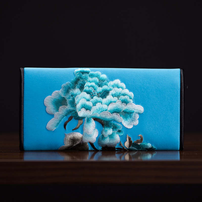 Peony Flower Su Embroidery Journey Shopping Long Purse Handbag
