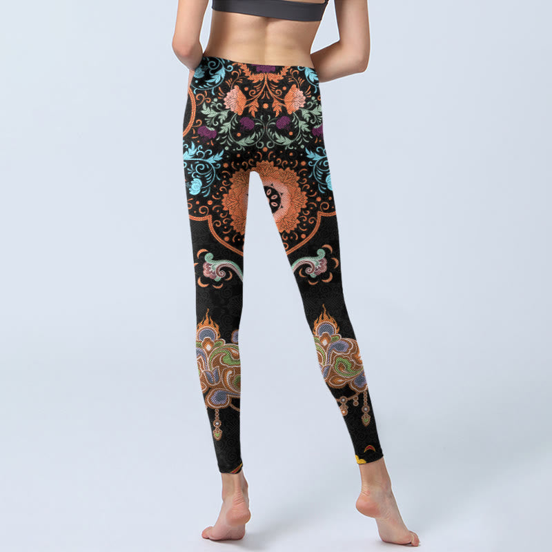 Mandala Auspicious Clouds Print Gym Leggings Women's Yoga Pants