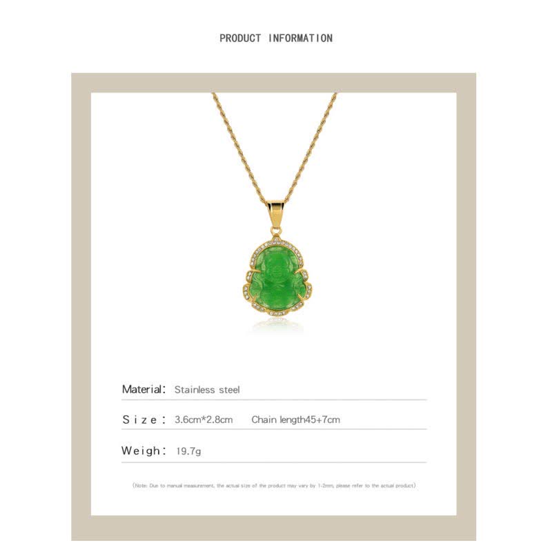 18K Gold Filled Laughing mystic zen Jade Luck Necklace Chain Pendant