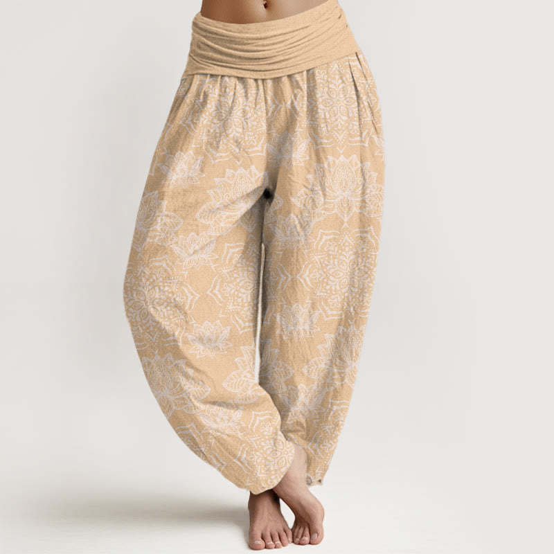 Casual Lotus Mandala Pattern Women's Elastic Waist Harem Pants