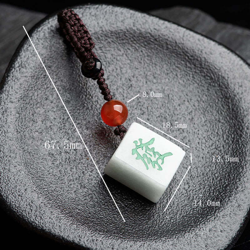 Natural Jade Mahjong Fa Character Wealth Prosperity Phone Hanging Key Chain Decoration