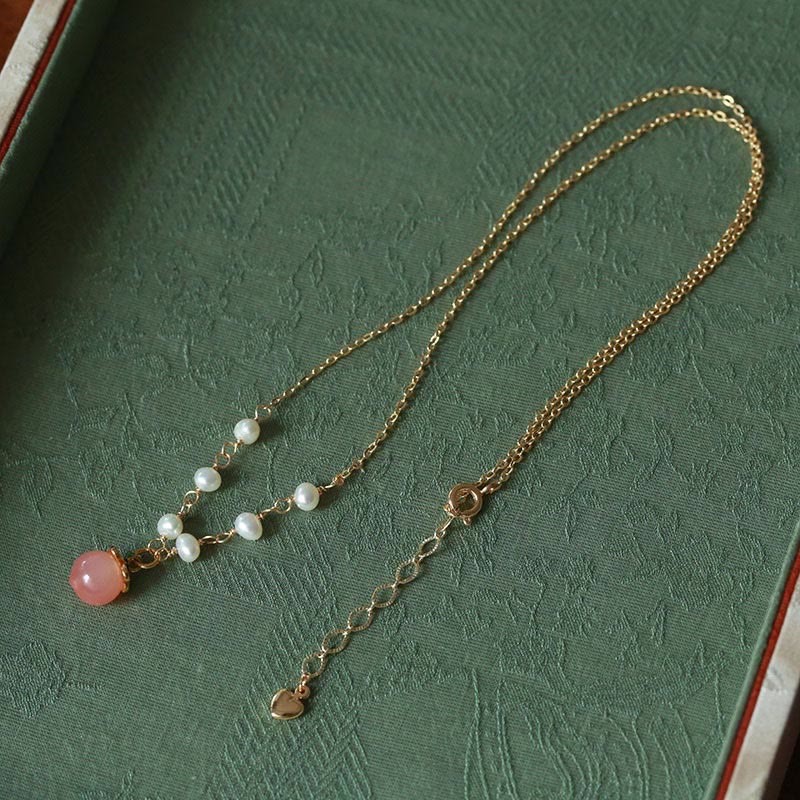 Gold-plated Copper Natural Yanyuan Agate Pearl Positive Necklace Pendant Bracelet Earrings Set