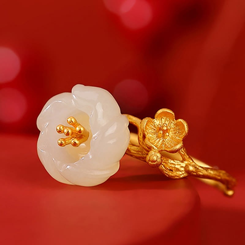 925 Sterling Silver Plated Gold Hetian Jade  Plum Blossom Luck Necklace Pendant Bracelet Bangle Ring