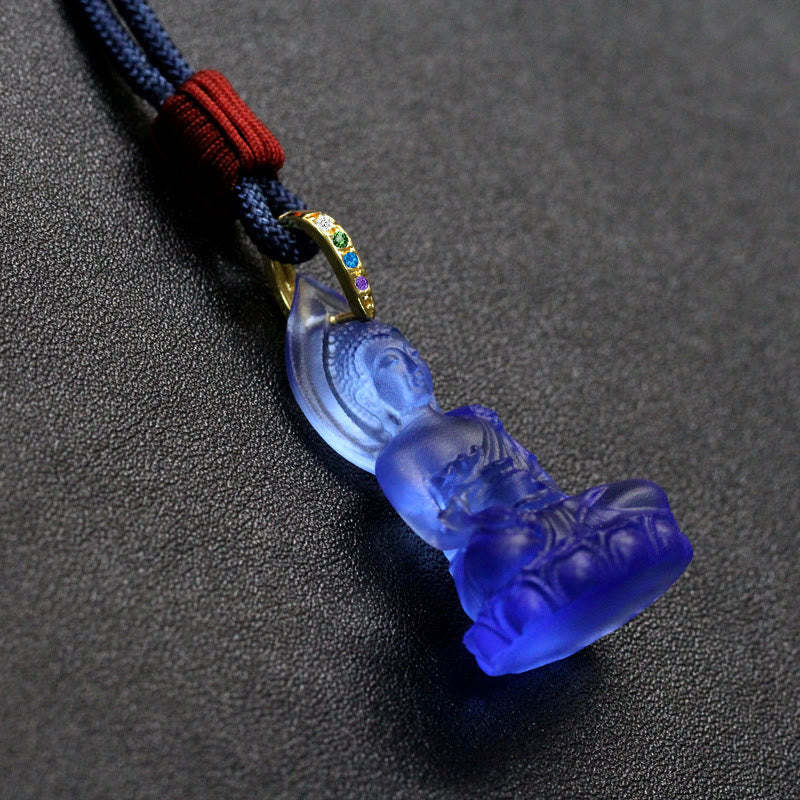 Blue Tathagata mystic zen Medicine mystic zen Liuli Crystal Serenity Amulet Necklace Pendant