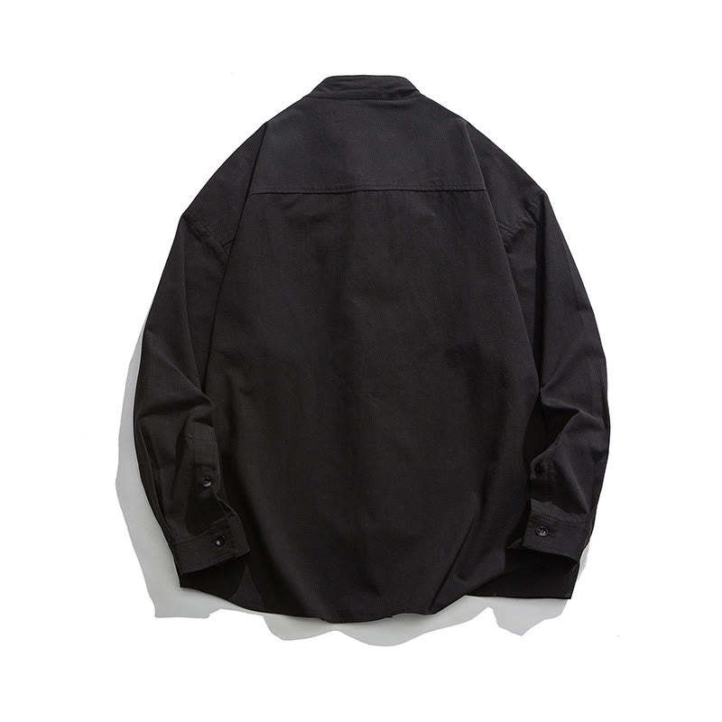 Solid Color Frog-button Tang Suit Cotton Men's Jacket Shirt