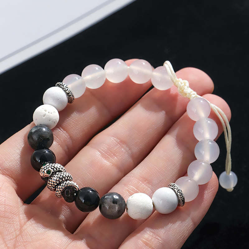 Black Onyx Black Glitter Stone White Agate White Turquoise Year Of The Snake Protection Bracelet