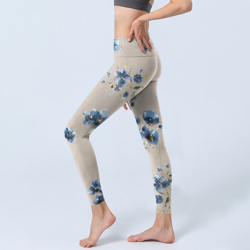 Dark Blue Flower Gym Leggings Women's Yoga Pants