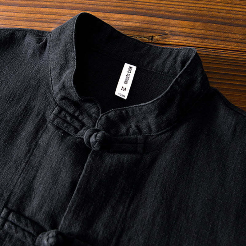Frog-Button Chinese Tang Suit Ramie Linen Cotton Men Jacket Shirt With Pockets