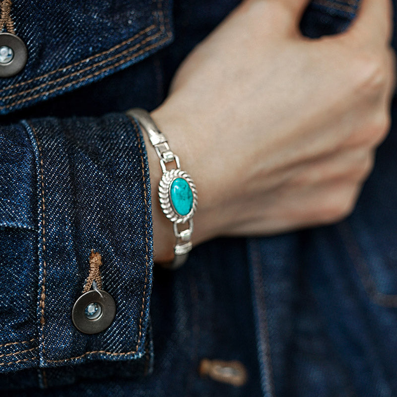 925 Sterling Silver Turquoise Balance Protection Handmade Nepal Bracelet Bangle