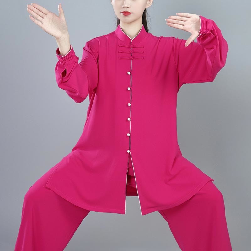 2Pcs Fall Solid Color Frog-Button Tai Chi Meditation Qigong Zen Practice Unisex Cotton Clothing Set