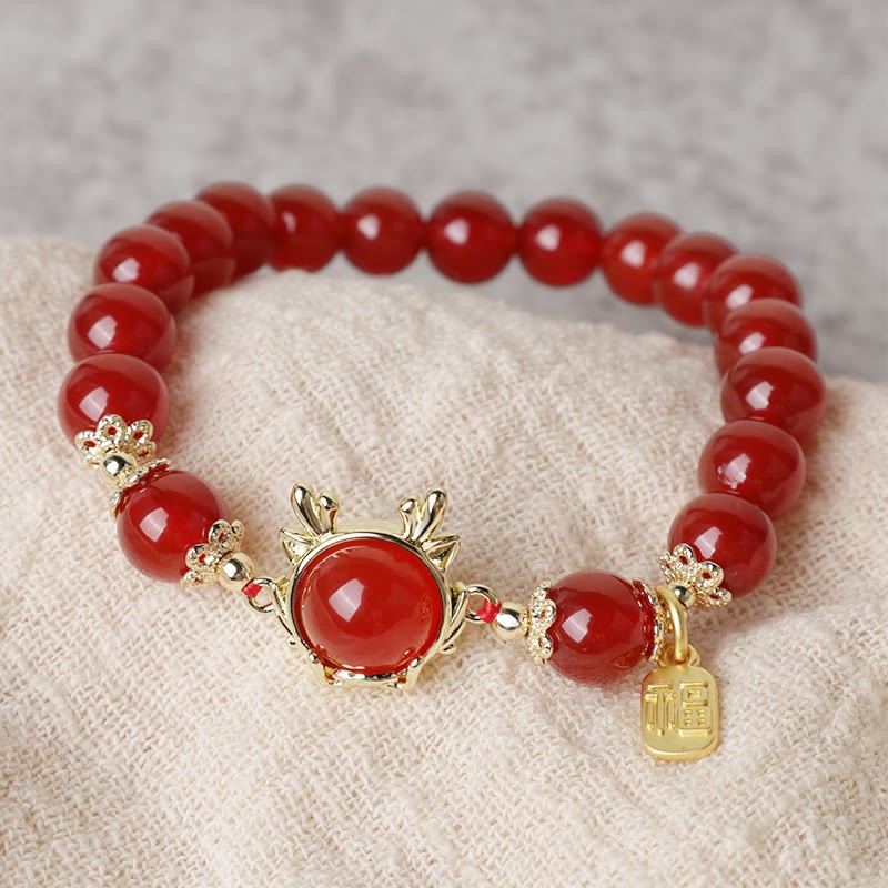 Year of the Dragon Red Agate Jade Peace Buckle Fu Character Success Bracelet (Extra 30% Off | USE CODE: FS30)