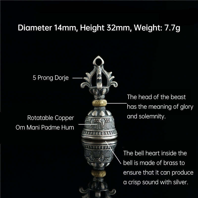 Tibet 925 Sterling Silver Om Mani Padme Hum Dorje Bell Vajra Engraved Enlightenment Pendant Hanging Decoration